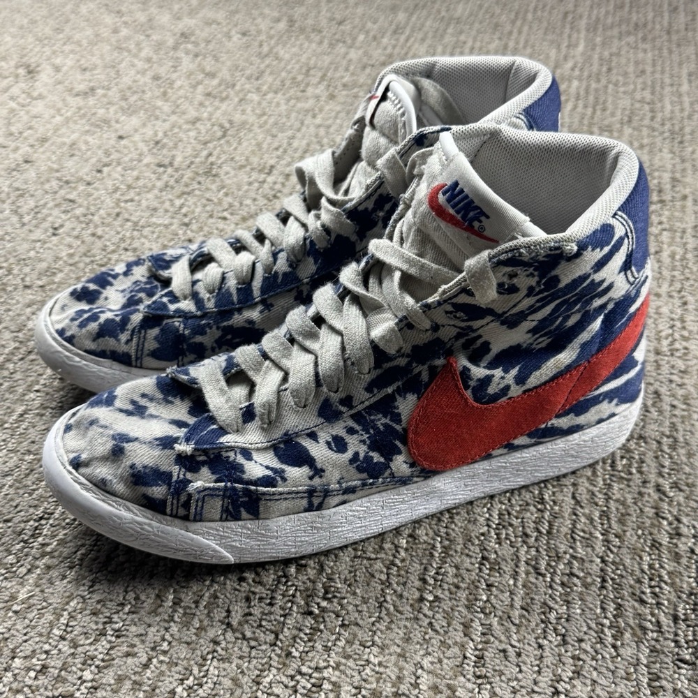 Nike Youth Boys 4Y Blazer Mid SE University Tie Dye Sneaker Blue White 4th July
